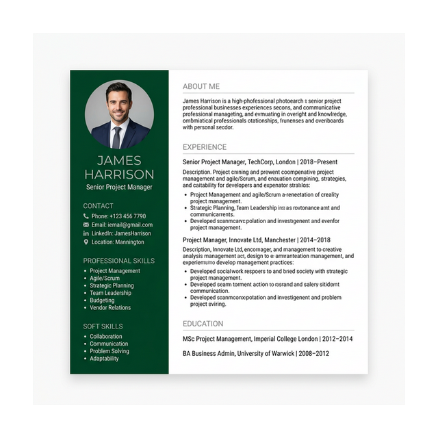 British Green CV şablonu önizlemesi